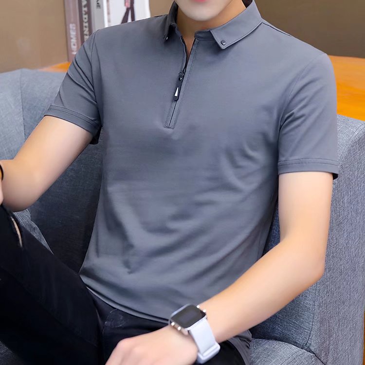 Áo Thun polo Tay Ngắn Có Khóa Kéo Một Nửa Bằng Cotton Màu Trơn Size M-5XL Phong Cách Hàn Quốc Cho Nam