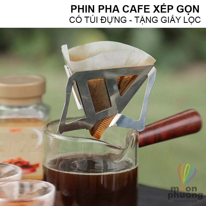 [FRSHIP15K] Phin pha trà cafe xếp gọn + 100 giấy lọc cho cắm trại dã ngoại du lịch - MUÔN PHƯƠNG SHOP