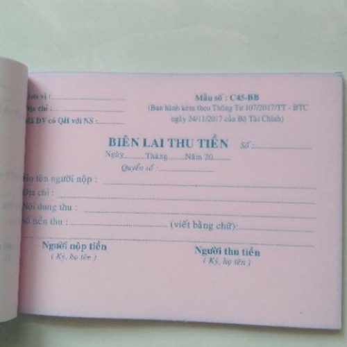 Biên lai thu tiền 2 liên mẫu C45 không cần dùng giấy than