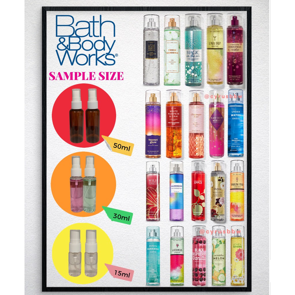 [Sample Size 50ml,30ml,15ml] Mist Xịt Toàn Thân Bath and Body Works Từ Mỹ