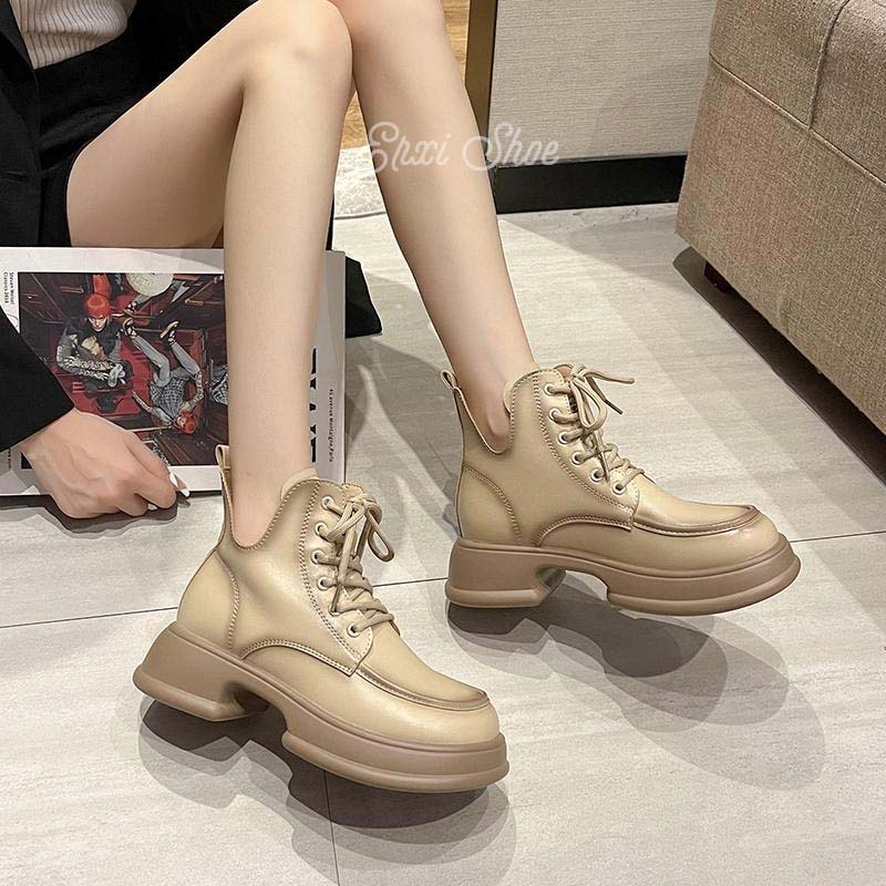 Oeteo Giày Bốt Da Đế Dày Thời Trang Cá Tính Cho Nữ
