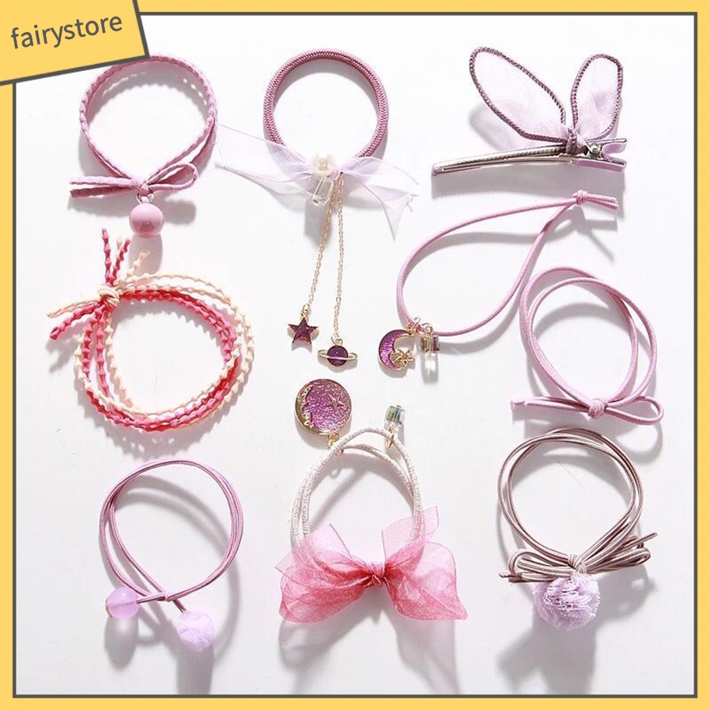 Set 9 Dây Cột Tóc Nhiều Kiểu Xinh Xắn Dễ Thương Cho Nữ