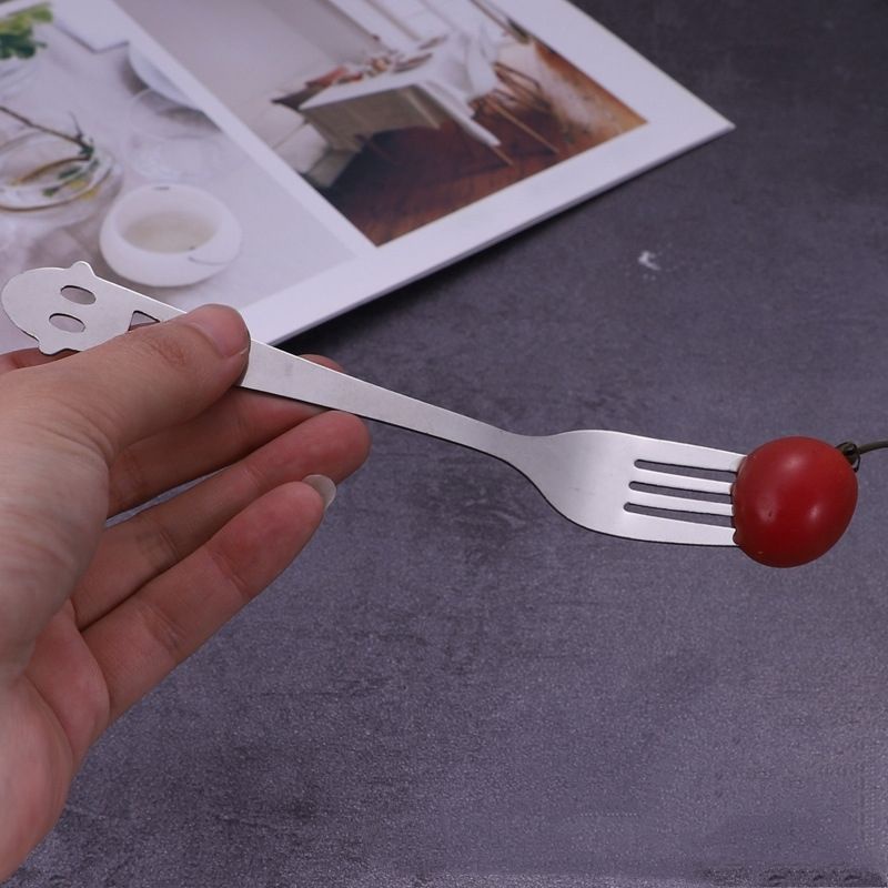 Dĩa hình mặt cười bằng Inox dùng ăn hoa quả trái cây bánh kem (14.3 cm* 2.3 cm)