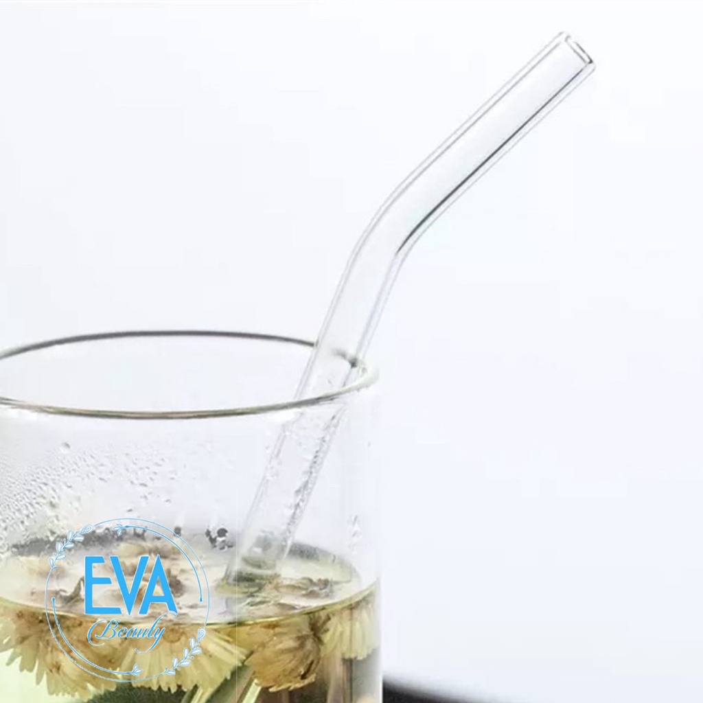 Ống Hút Thuỷ Tinh Trắng Trong Suốt Dáng Cong Glass Drinking Straws 18 Cm M3503