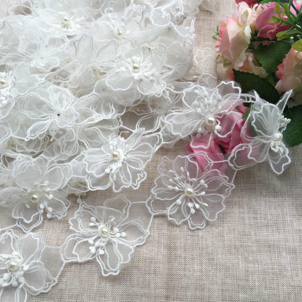 1 yard 12 Dây Ren Hoa Cao Cấp Cho Váy Cưới