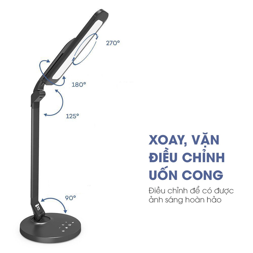 Đèn LED Bảo Vệ Mắt Taotronics TT-DL27, 12W, 4 Chế Độ Sáng, Tích Hợp Cổng Sạc Điện Thoại - Hàng Chính Hãng