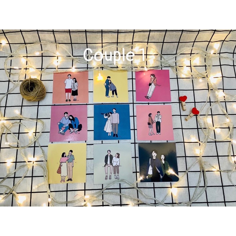 [ FreeShip ] Postcard Couple có sẵn, Hình dán tường cặp đôi couple decor phòng có sẵn