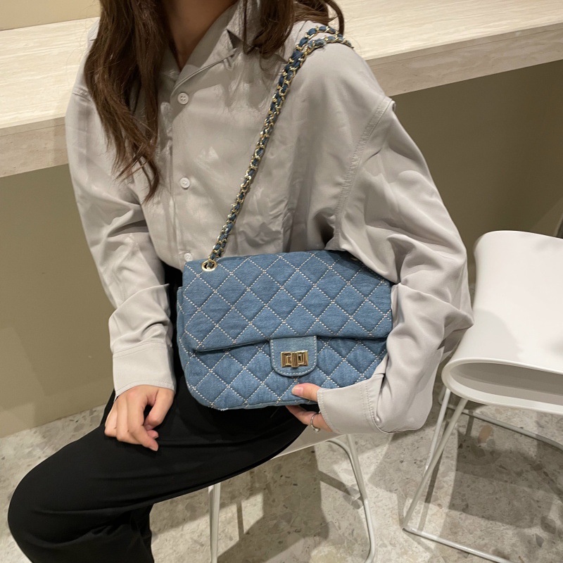 Túi denim Đeo Chéo Thêu Họa Tiết Hình Thoi Phong Cách retro Thời Trang Mùa Thu 2022 Gylb1413