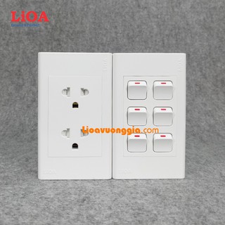 Combo ổ cắm điện đôi 3 chấu LiOA 16A 3520W + 6 công tắc điện - Lắp nổi