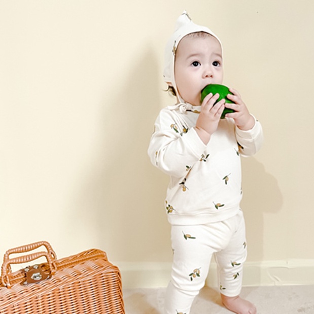Bộ Đồ Ngủ 2 Món Vải Cotton Tay Dài In Hình Mặt Trăng Dễ Thương Cho Bé Trai