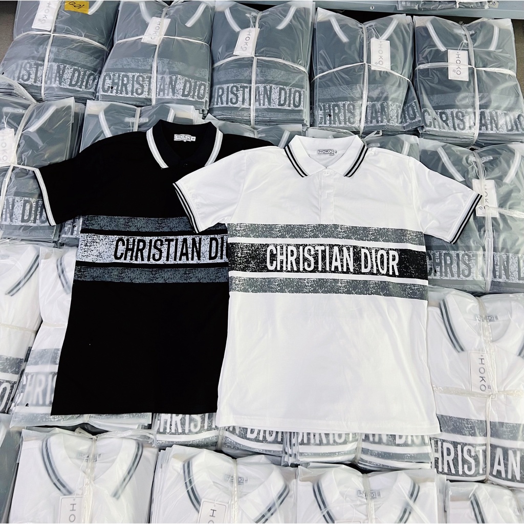 Áo thun nam nữ cổ trụ tay ngắn phối sọc kẻ ngang chữ DIO, bo viền tay cổ chất cotton thoáng mát thời trang hot mùa hè