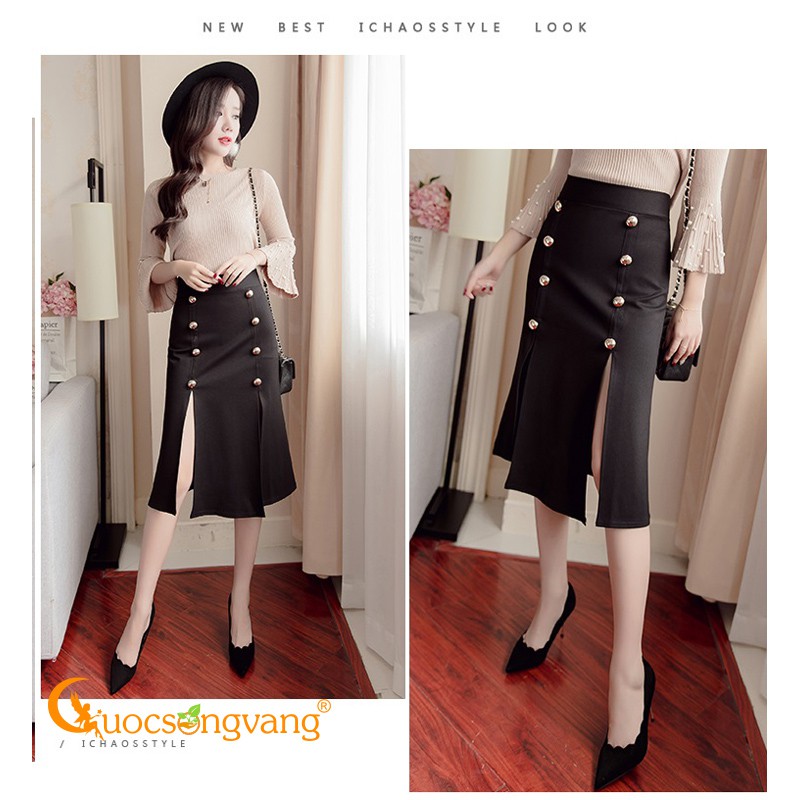 Chân váy công sở chân váy lưng cao nhiều nút GLV056 Cuocsongvang