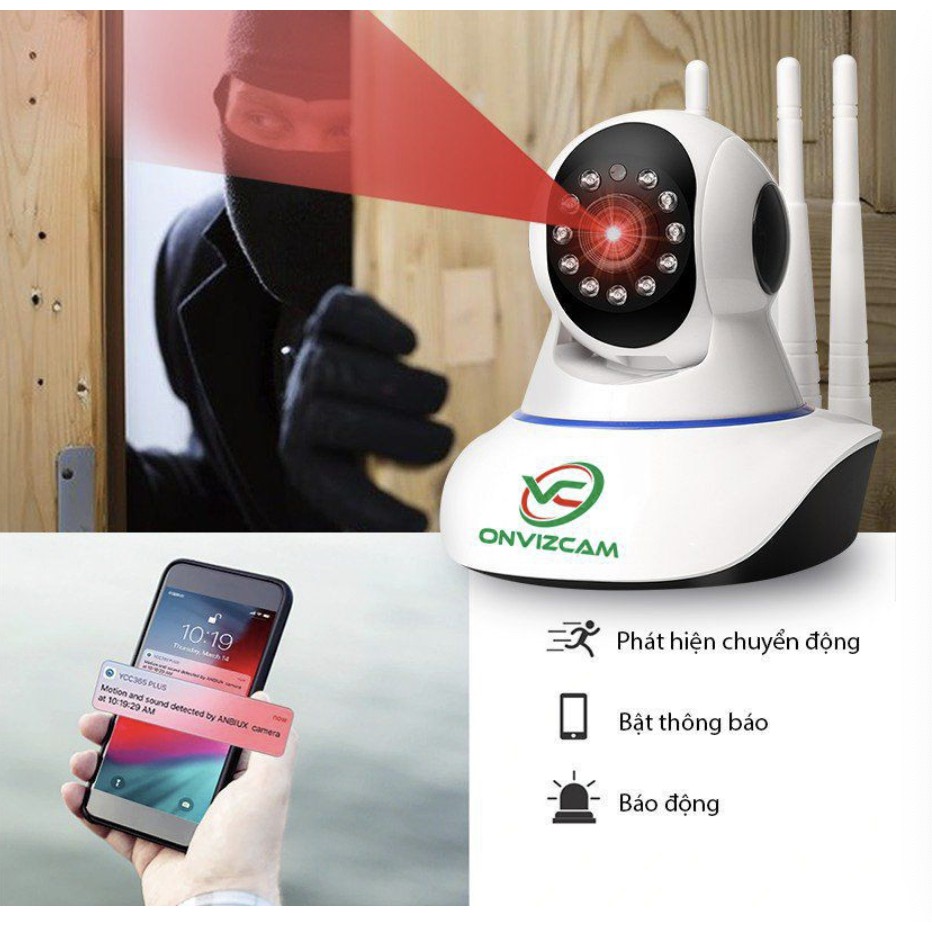 Camera WIFI 3 Râu 2.0mpx kèm thẻ nhớ xoay 360 ,đàm thoại 2 chiều ONVIZCAM app CareCam Pro nâng cấp từ Yoosee