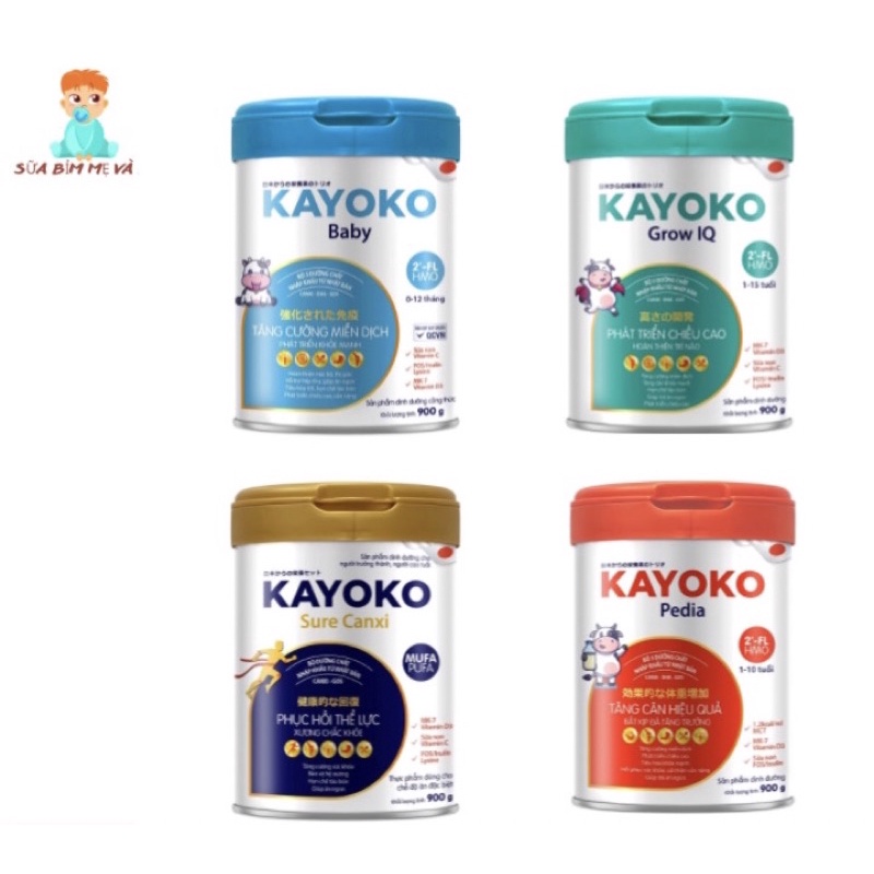 (Date mới) Sữa bột Kayoko Baby, Pedia, Grow IQ, Sure Canxi, Mum công nghệ Nhật 900g