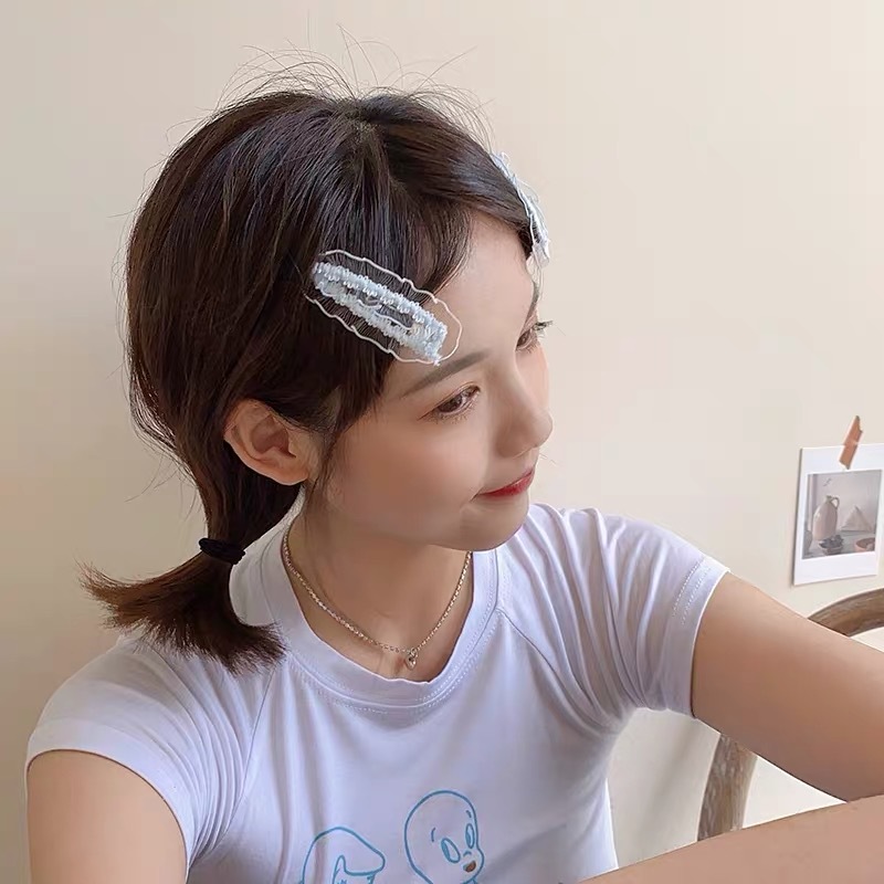 Kẹp Tóc Phối Ren Xinh Xắn Phong Cách Hàn Quốc Cho Nữ