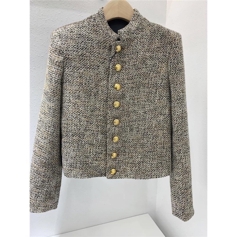 Áo dạ Tweed khuy vàng cổ đứng phong cách Hàn Quốc chuẩn hàng Quảng Châu