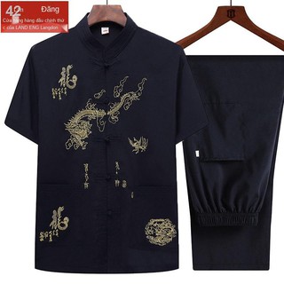 Bộ đồ nam Tang, nam, kiểu Trung Quốc ngắn tay, người niên và già, cha gầy mùa hè, Hanfu, quần áo ông nội
