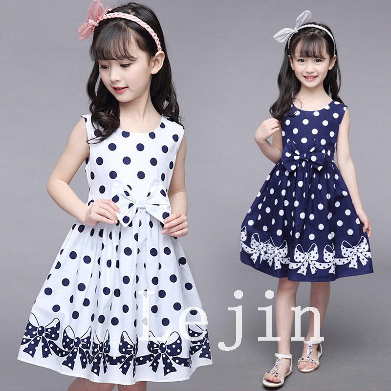 Đầm Công Chúa Sát Nách Dáng Chữ A Họa Tiết Chấm Bi Và Bướm Xinh Xắn Cho Bé Gái 5-14 Tuổi