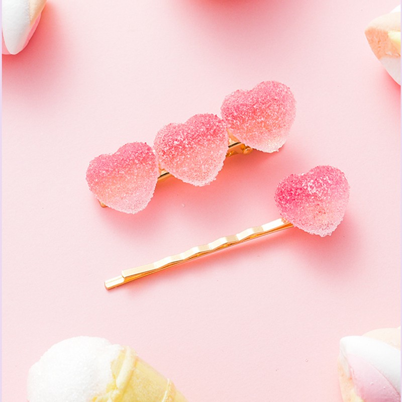 Set 2 Kẹp Tóc Kẹo Dẻo Jelly Màu Gradient Hình Trái Tim Và Ngôi Sao Siêu Yêu