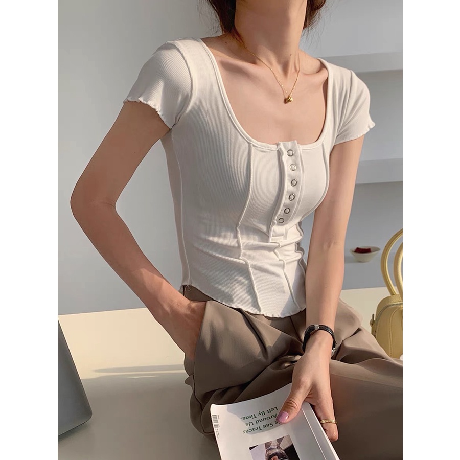 Áo len dệt kim hàng khuy (cúc) nổi dáng vạt tôm tôn eo (3250#)