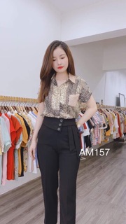 Quần tây baggy phối cúc cạp cao