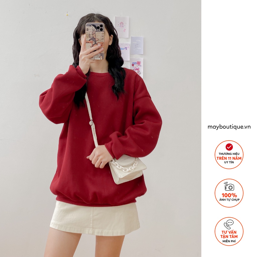 [HÀNG CÓ SẴN] Áo nỉ oversize May Boutique áo nỉ dài tay trơn màu Đỏ ABS21H_110.001_RD_F