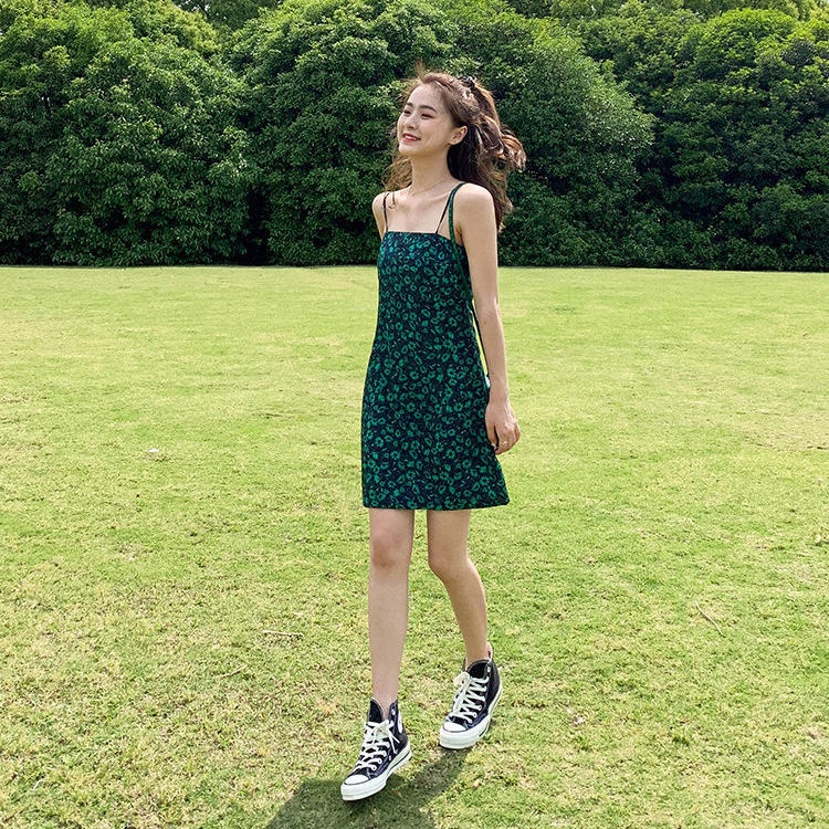 Đầm Hai Dây Mùa Hè Họa Tiết Hoa Phong Cách Mori Fairy Thời Trang Mới 2021