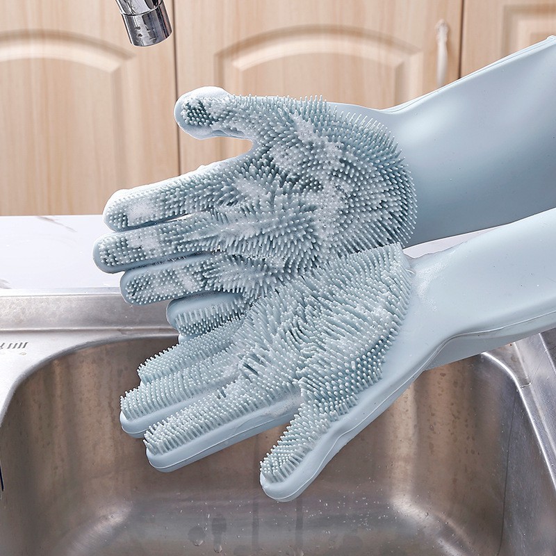 Găng tay rửa bát silicon kèm miếng rửa tạo bọt, găng tay rửa chén chống trơn TT-HOME