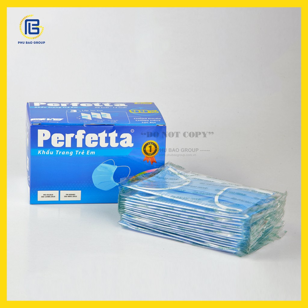 Khẩu trang y tế 3 lớp Perfetta Trẻ Em Xanh (35 Cái/Hộp)