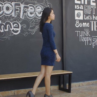 Đầm ôm body F21 đốm xanh thu đông