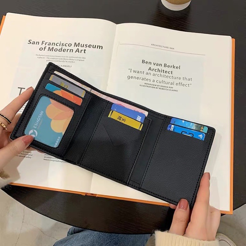 Ví cầm tay mini / fullsize kẻ caro đen/nâu phong cách Hàn Quốc