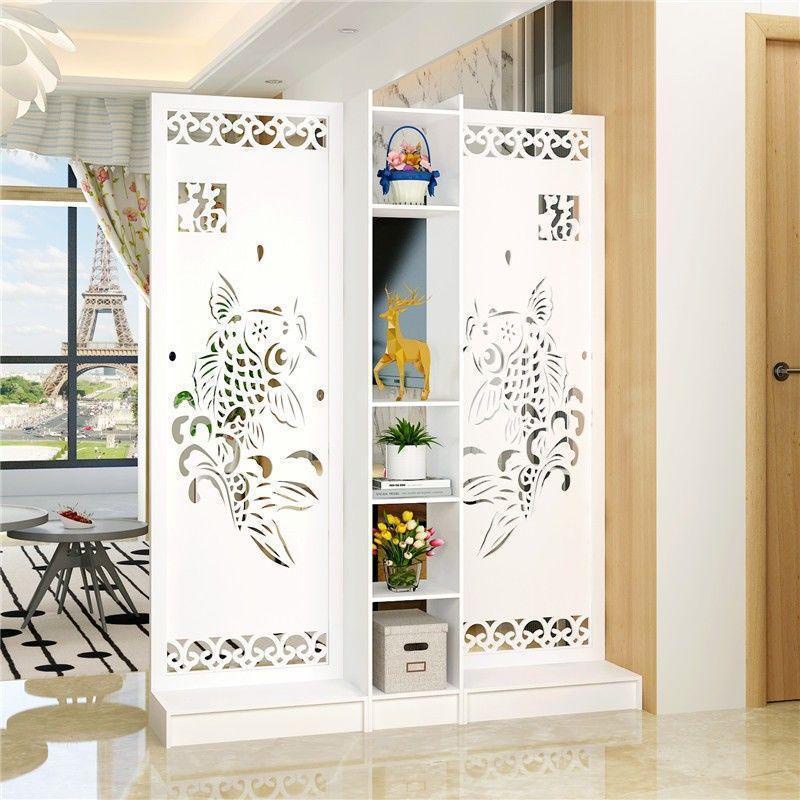Vách ngăn bình phong cá chép có kệ để đồ chắn phòng khách, spa sang trọng- IG494( 1 vách+1kệ)