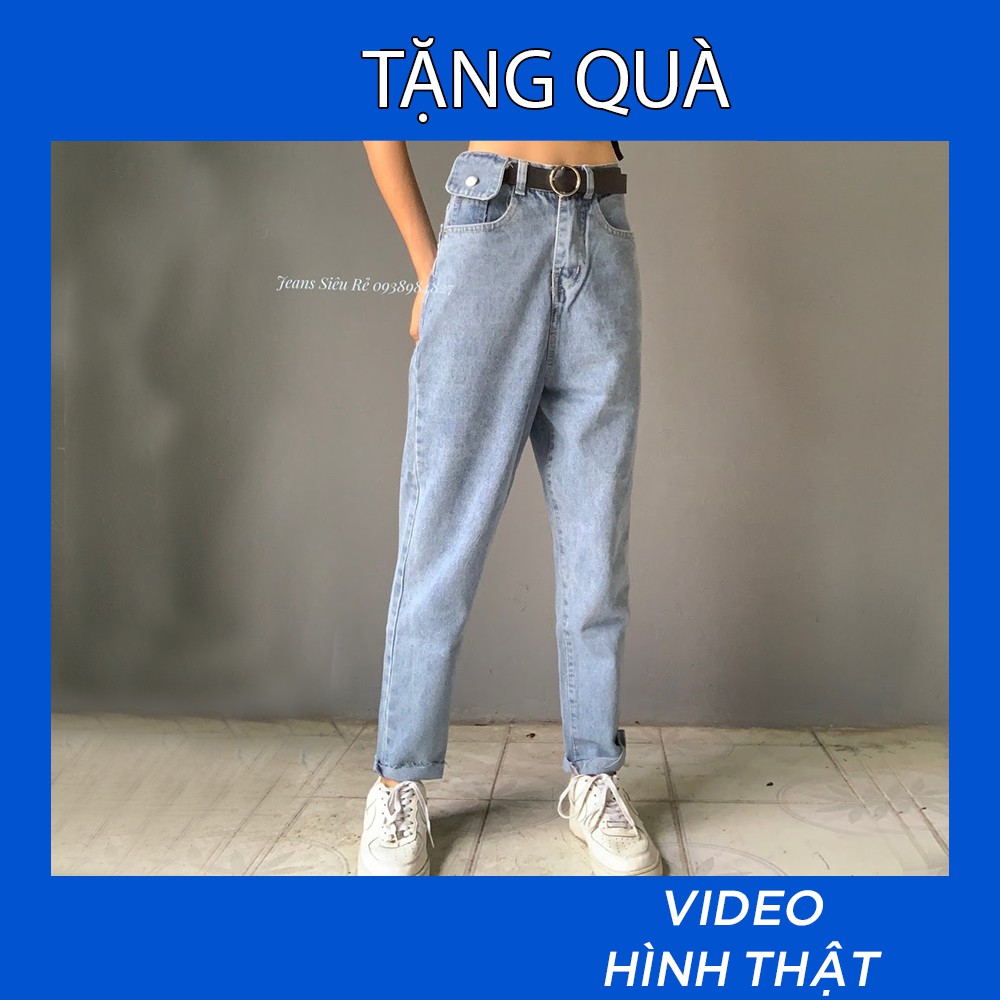 Quần BAGGY bò Jean nữ lưng cao lai đạp cạp cao túi kiểu vải dày dặn không co giãn rộng đẹp form chuẩn dáng boi lai đạp | BigBuy360 - bigbuy360.vn
