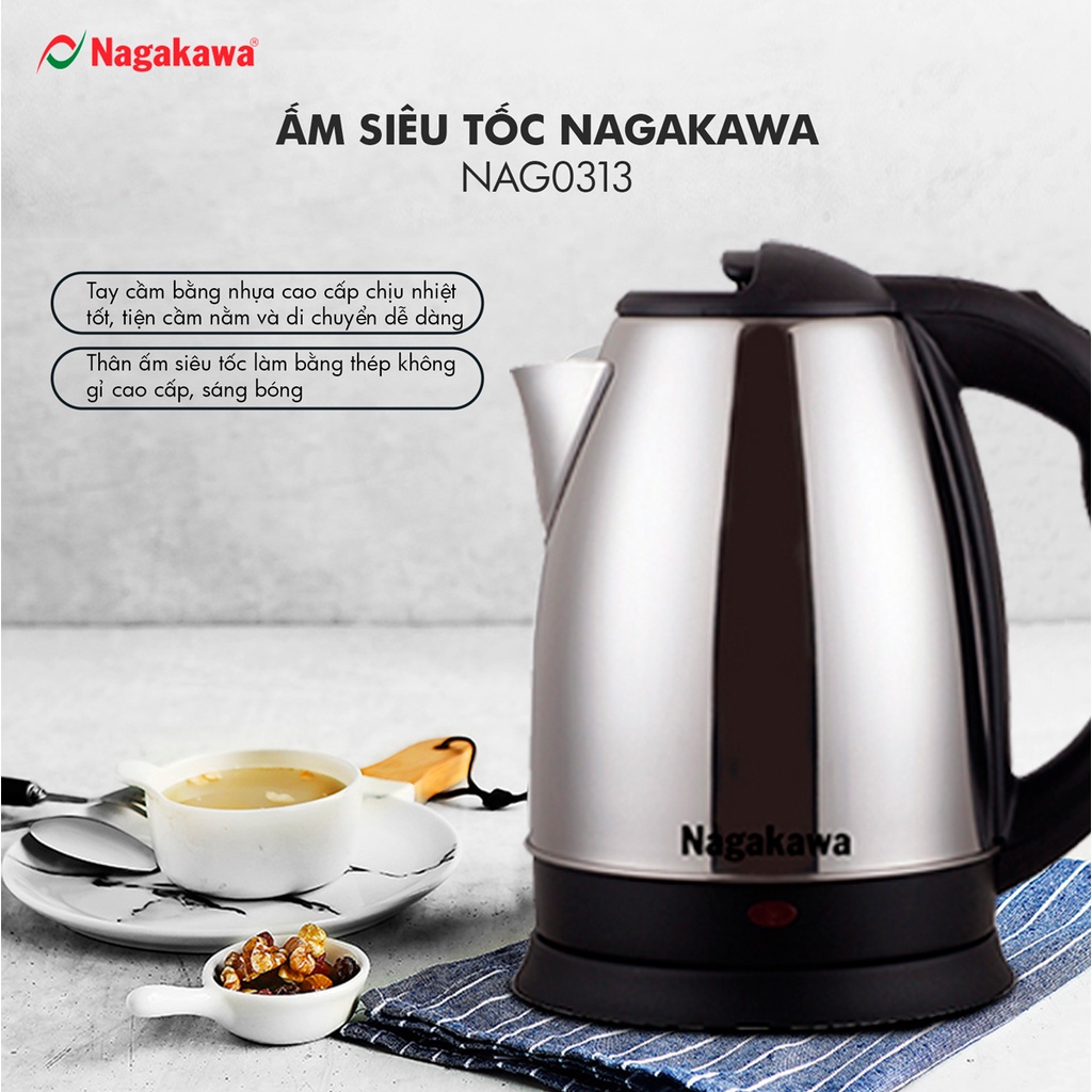 [Hàng tặng không bán] Ấm Siêu Tốc Nagakawa NAG0313 (1.8 Lít)