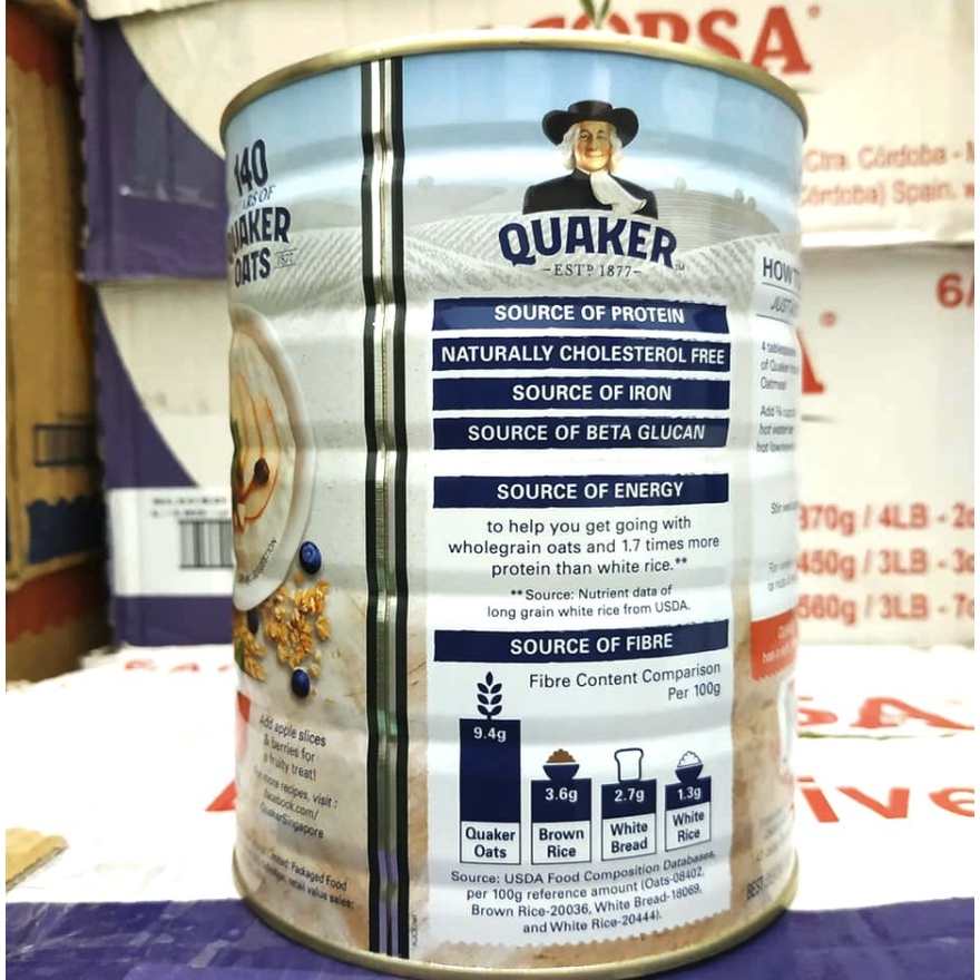 Yến mạch nghiền hiệu Quaker Instant Oal meal 800g (hộp màu đỏ) - Atlas Garden nhập khẩu Malaysia