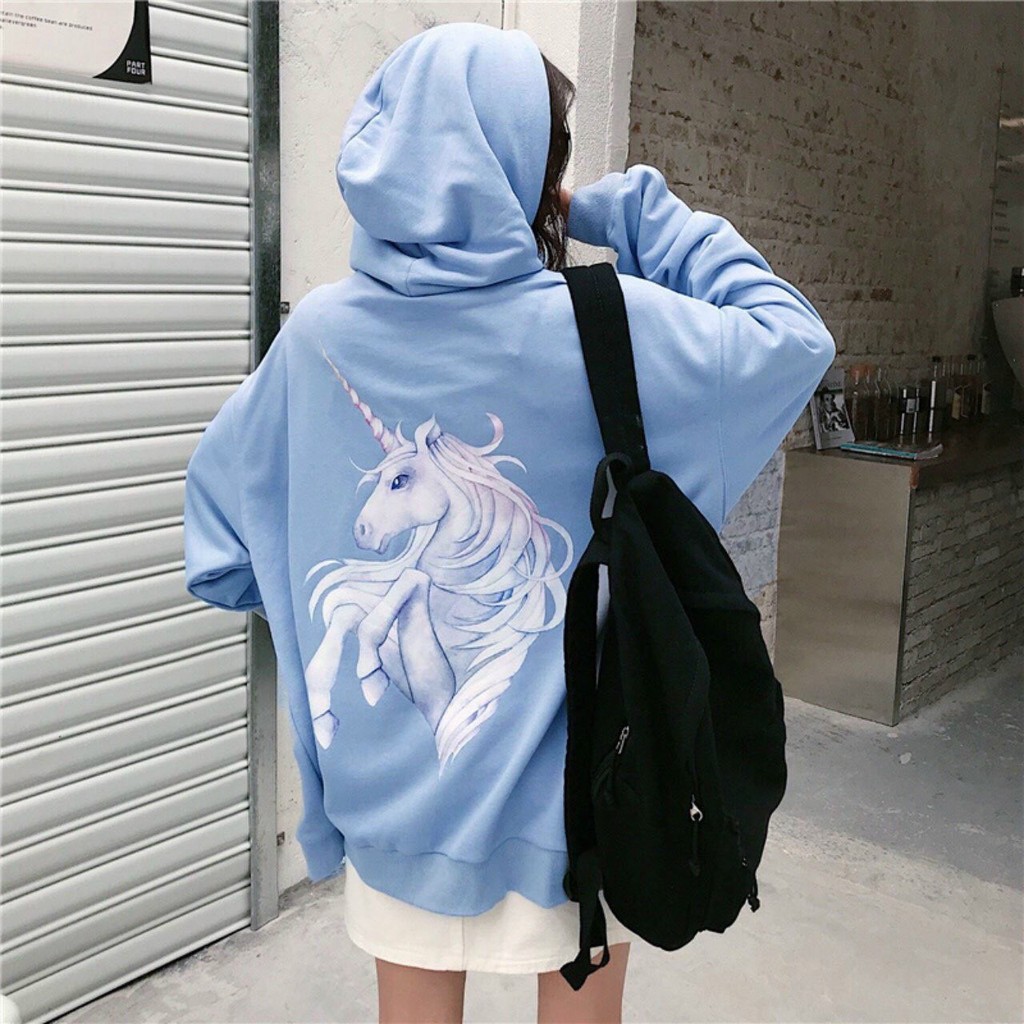 Áo khoác, áo hoodie unisex dây kéo nỉ ngoại logo unicorn cute năng động thời trang học đường