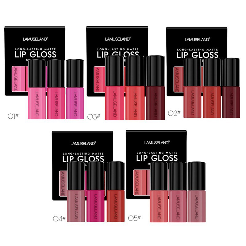 Set 3 thỏi son bóng LAMUSELAND chống thấm nước và bền màu chuyên dụng cho nữ