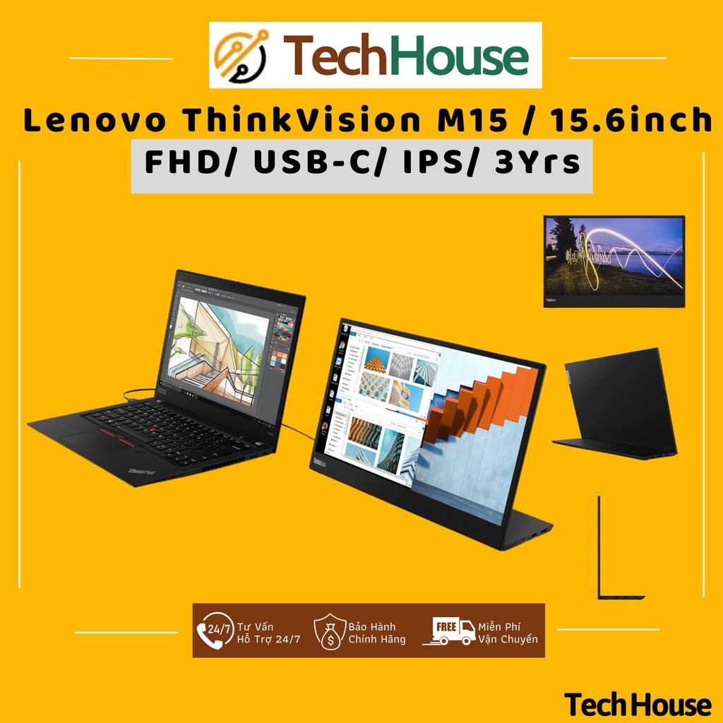 Màn hình máy tính Lenovo ThinkVision M15 / M14  FHD/ USB-C/ IPS/ 3Yrs - Hàng chính hãng, BH 36 tháng