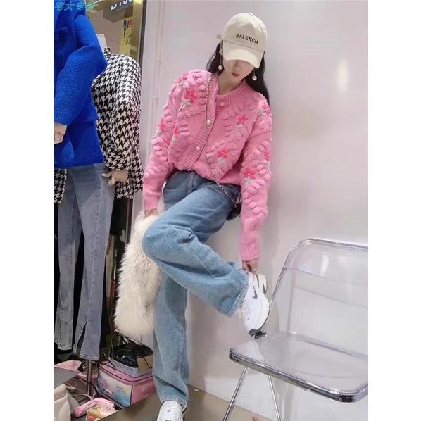 Áo len thêu hoa len cashmere mẫu mới 2022, áo len cardigan phong cách Châu Âu.