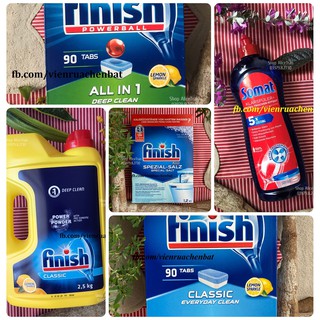 Combo Viên rửa chén bát Finish + Muối làm mềm nước Finish 1.2kg + Nước bóng Somat 750ml