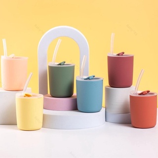 Cốc Uống Nước Silicon Chống Đổ Cho Bé Tập Uống Nước Kèm Ống Hút Và Nắp Đậy Thương Hiệu Baby'Si