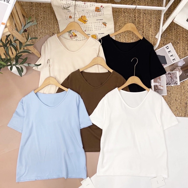 Áo phông trơn cổ tim