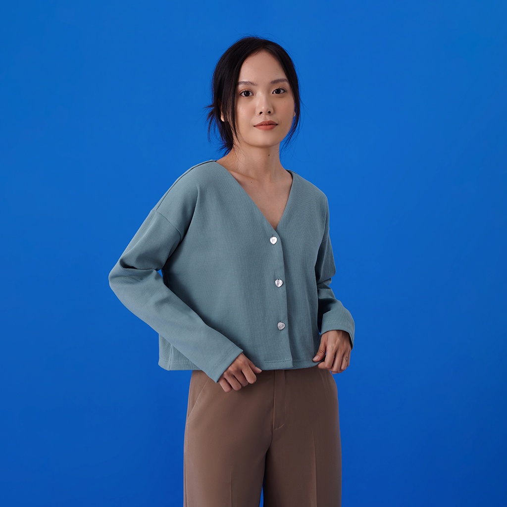 Andabove - Áo khoác cardigan nữ cổ V - V Cardigan - Màu Xanh lá
