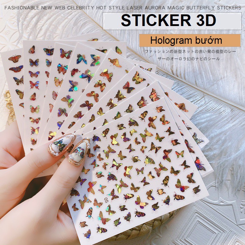 Sticker bướm 3D hologram - Hình dán móng bướm tráng gương