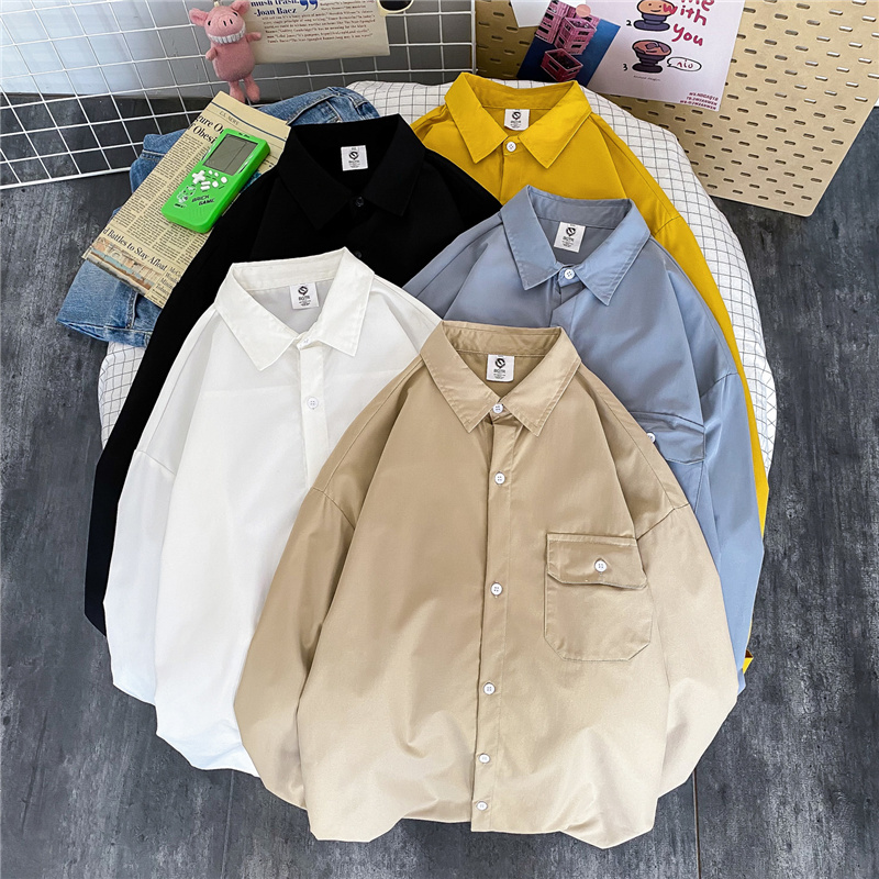 Áo sơ mi dài tay kích thước S-3Xl màu trơn phong cách thời trang Hàn Quốc