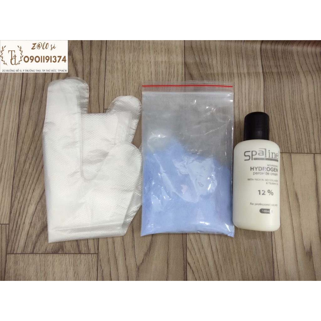 Combo 100gram Bột tẩy, 100ml oxy, bao tay
