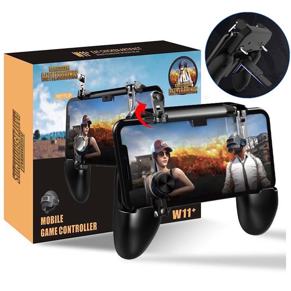 Tay cầm chơi game W11,kèm nút bấm cho game PUBG, ROS, Free Fire gắn điện thoại tiện lợi JM88