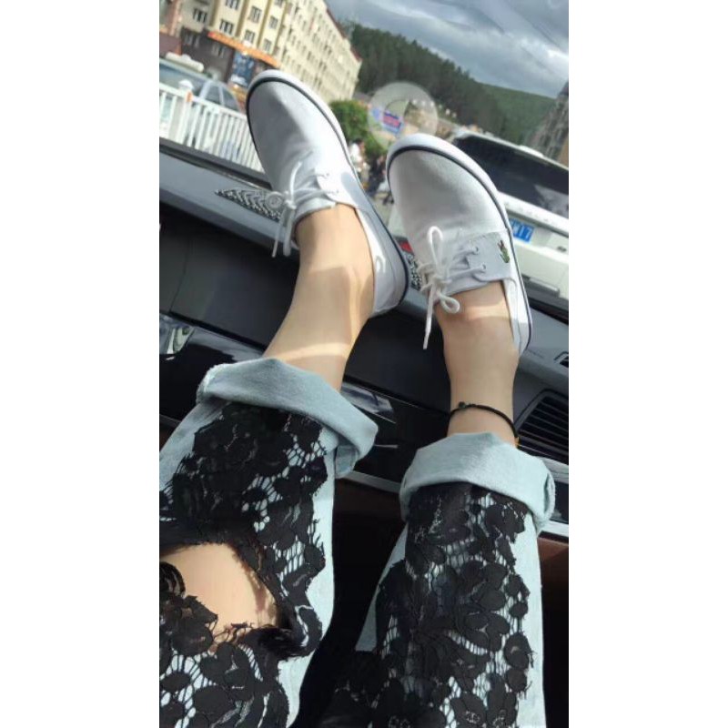 giày lười vải slip-on cho nam nữ đơn giản dễ đeo thêu logo hình cá sấu lacote
