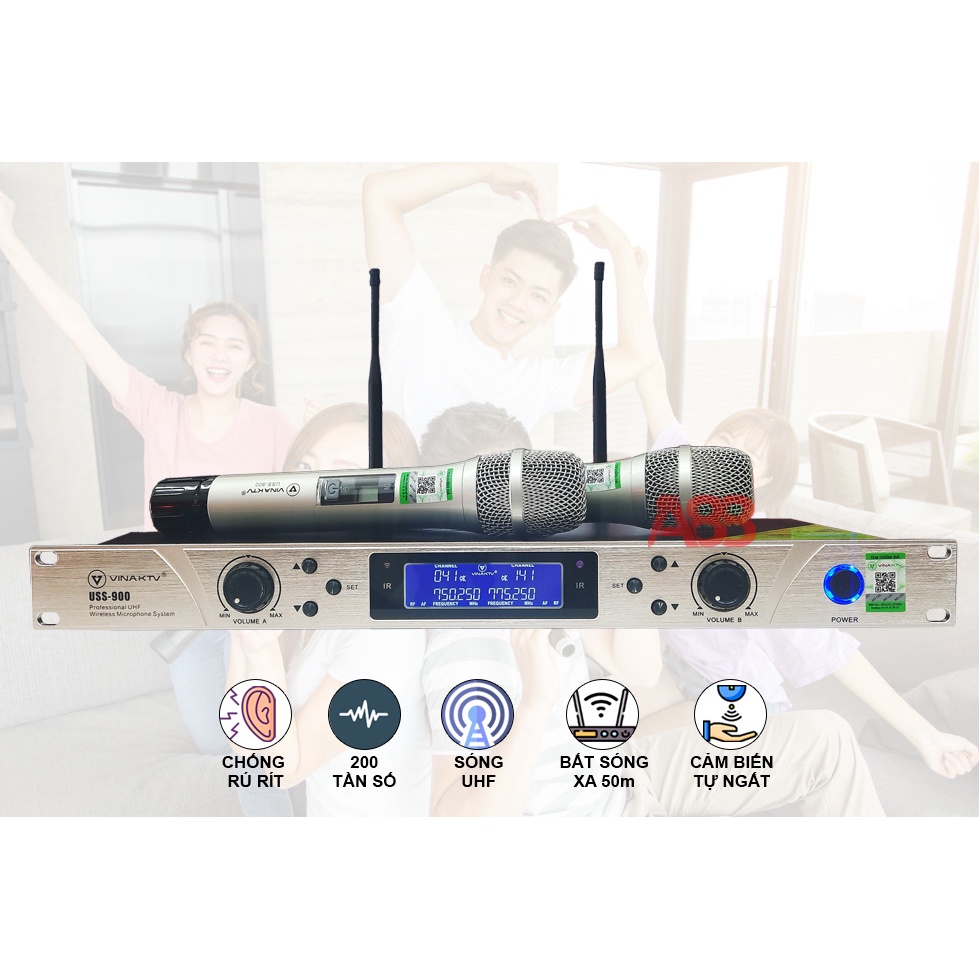 Micro không dây VinaKTV USS 900 - Hàng chính hãng - Bảo hành 12 Tháng