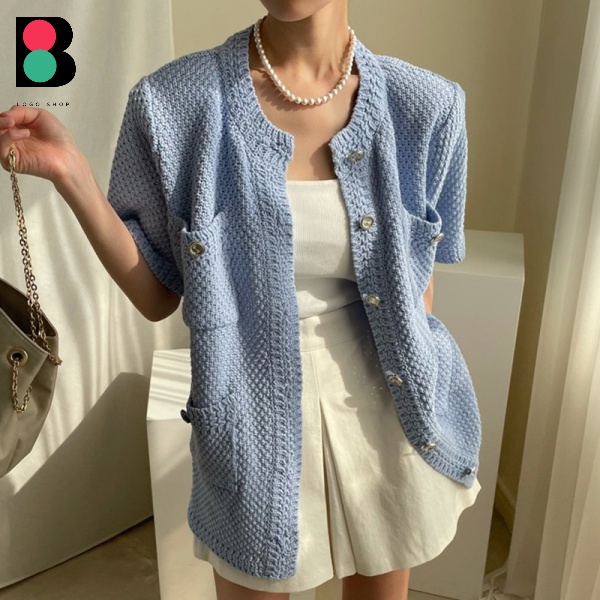 Áo Khoác Cardigan Ngắn Tay Nhiều Túi Phong Cách Hàn Quốc Cho Nữ